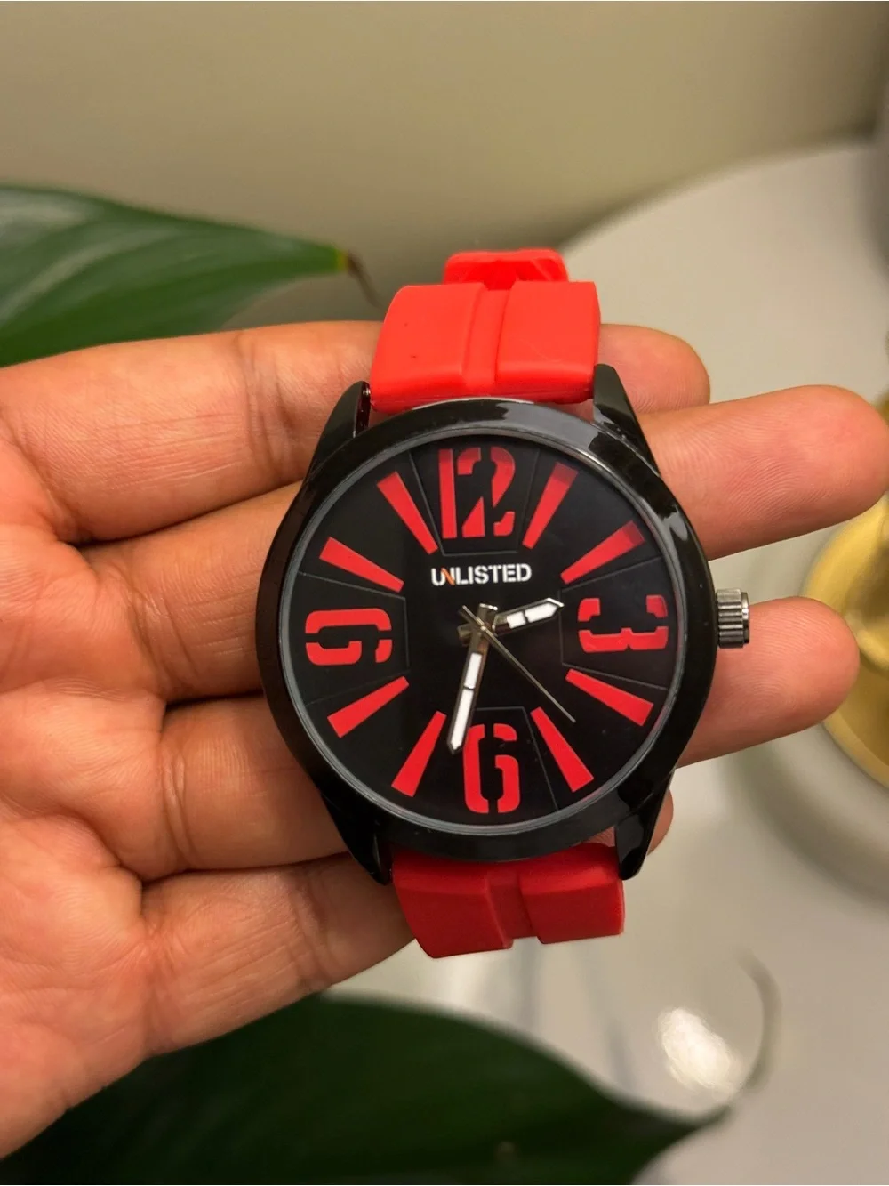 Unlisted Black Dial Red Accented Silicone Strap Watch